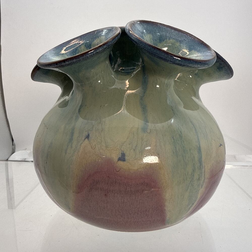 Ikebana Studio Pottery Signed Lee Mid Century Modern 7 Hole Vase Vessel Pastels
